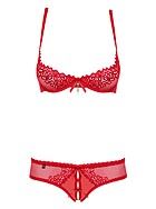 Revealing lingerie set, lace embroidery, half open cups